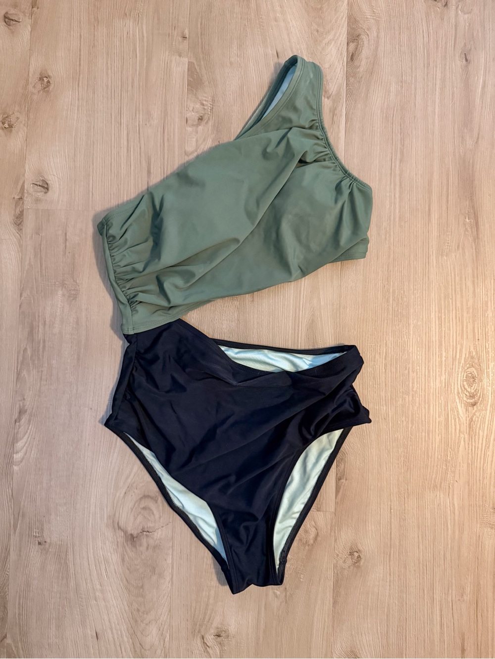 Cupshe Olive One-Shoulder Top with Black High-Waist Bottoms